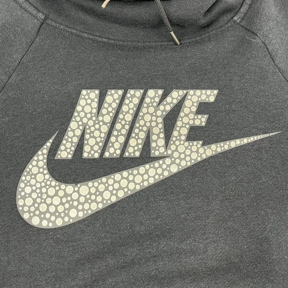 Nike Black Rally Funnel Neck Metallic Bubble Graphic Pullover Hoodie Sweatshirt